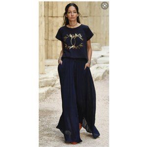 Chanel Navy Blue Cruise 2018 Gold Leaf CC Top Size M